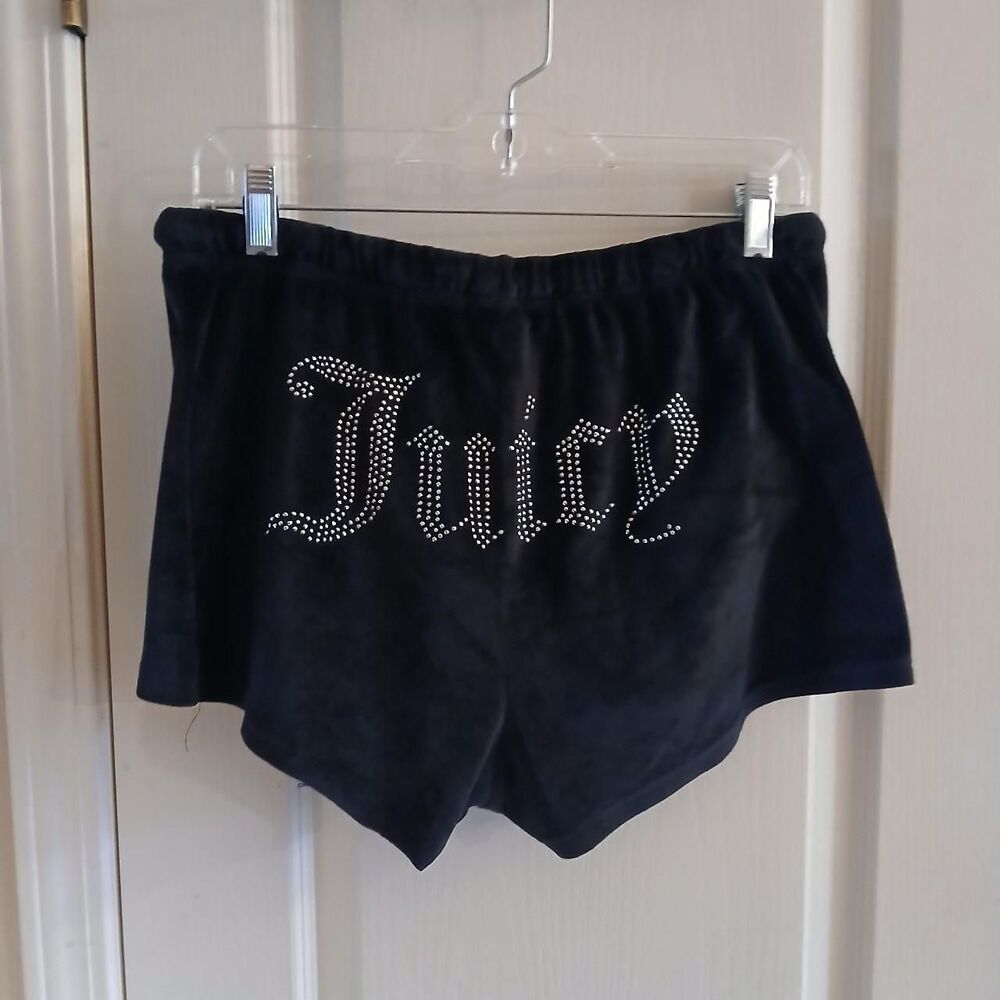 Y2K Style McBling Juicy Couture Black Velour Shorts Rhinestone Butt Logo L